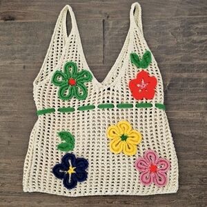 ZARA V-Kneck Knit Flowered Sweater Tank sz small